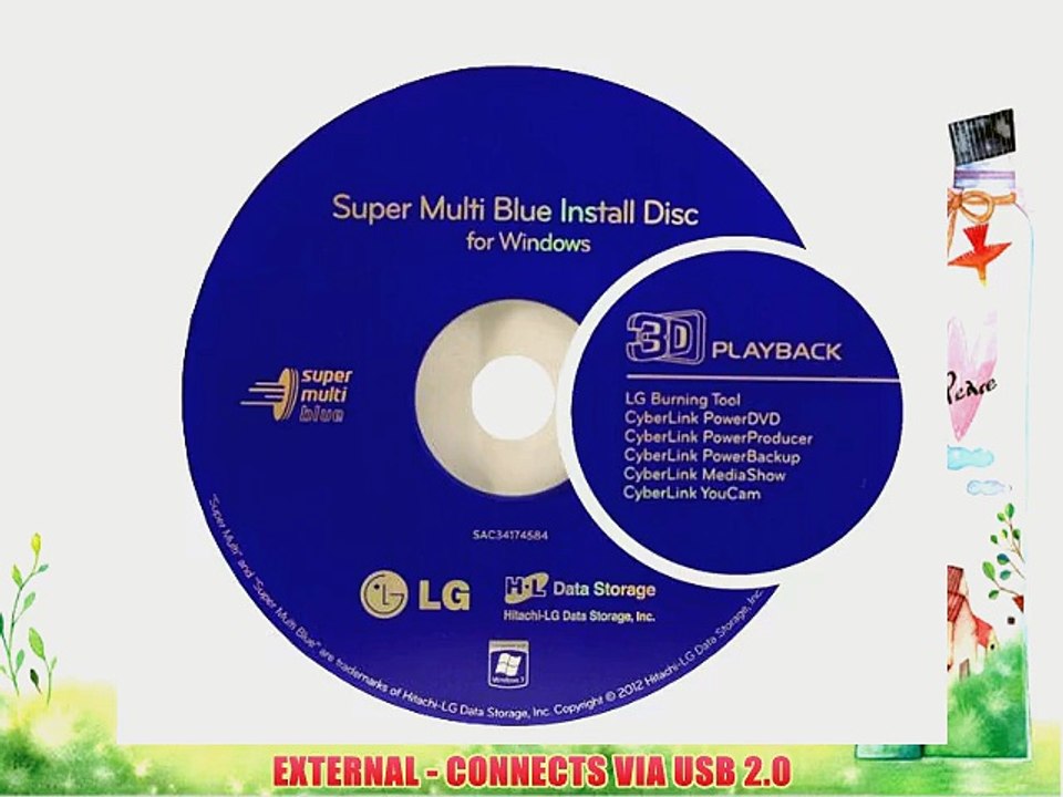 LG 6X External Slim Portable Blu-ray Burner Super Multi Compatibility Drive 3D Playback