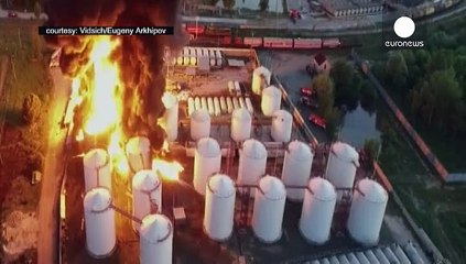 A huge fire rages out of control at a fuel depot in Ukraine
