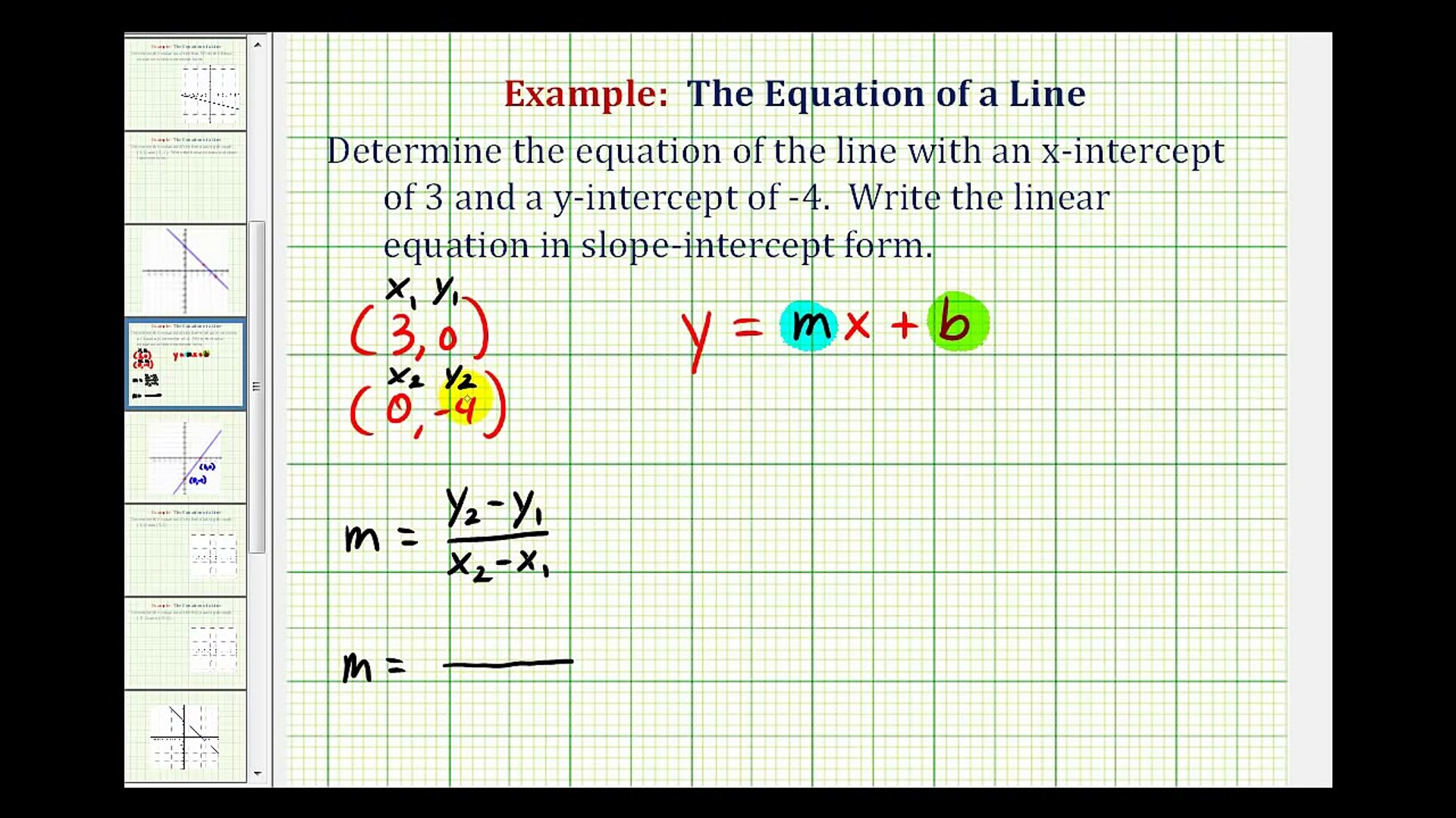 Ex: Find the Equation of a Line in Slope Intercept Form Given the