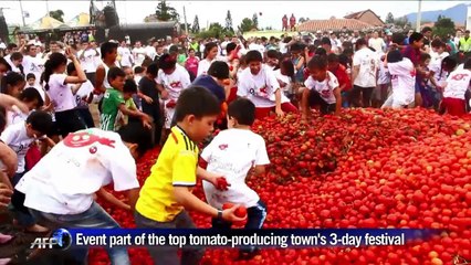 Revelers take part in Colombia's 9th annual 'tomatina'