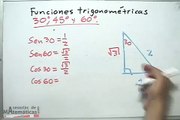 Valores para las funciones trigonométricas de 30, 45 y 60 grados