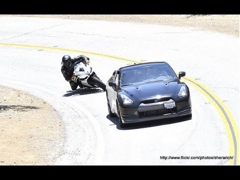 Nissan GT-R vs Aprilia RSV4 APRC - Touge battle on Mulholland HWY ReplayXD1080