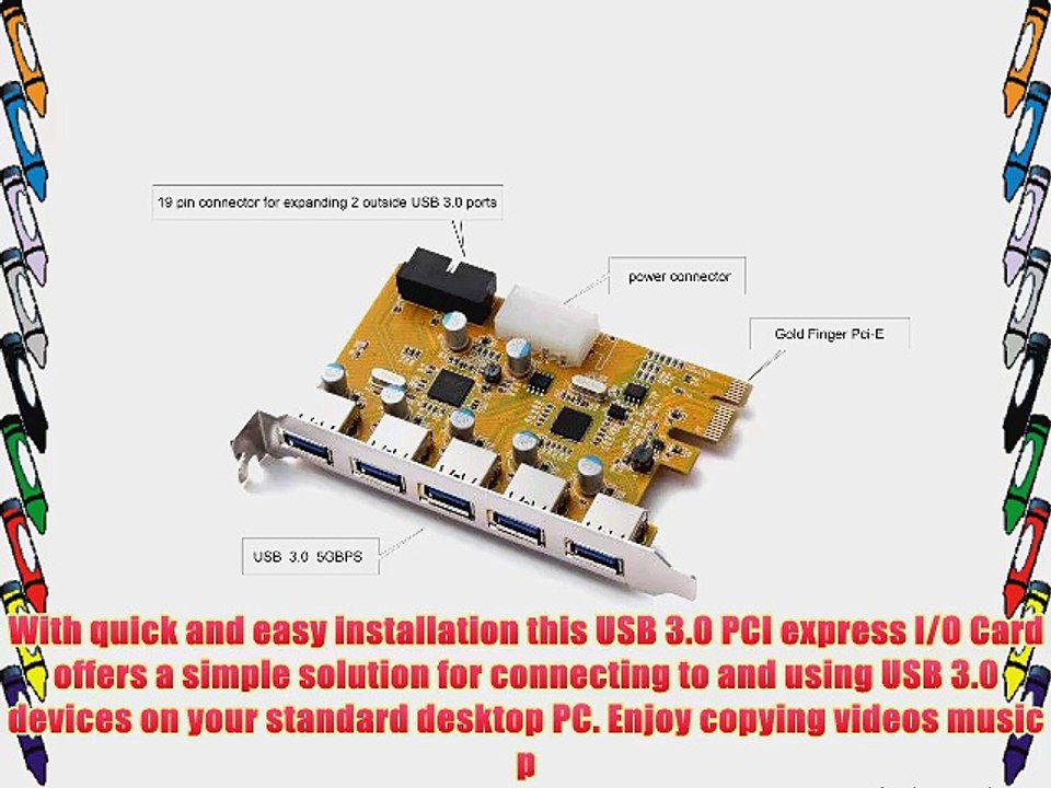 UtechSmart 5-Port Superspeed USB 3.0 PCI-E Express Expansion Card with 5V 4-Pin Power Connector