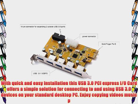UtechSmart 5-Port Superspeed USB 3.0 PCI-E Express Expansion Card with 5V 4-Pin Power Connector