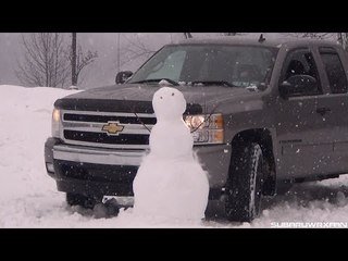 Snowman Destroyed by Chevy Truck! + Drifting!