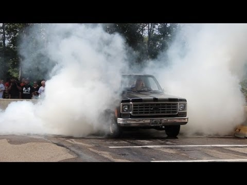 Girl Does HUGE Burnout in Old Chevy Truck!