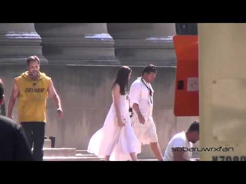 Anne Hathaway in White Dress on The Dark Knight Rises Set