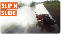 Motorcyclist Crashes and Slides 100 Yards On Highway