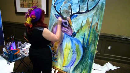 Beautiful deer Buck Timelapse Painting by Cinnamon Cooney The Art Sherpa flow and drip paint