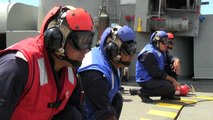 Mexican Marines Train US Marines In Fast Rope Techniques Aboard Mexican Ship Usumacinta
