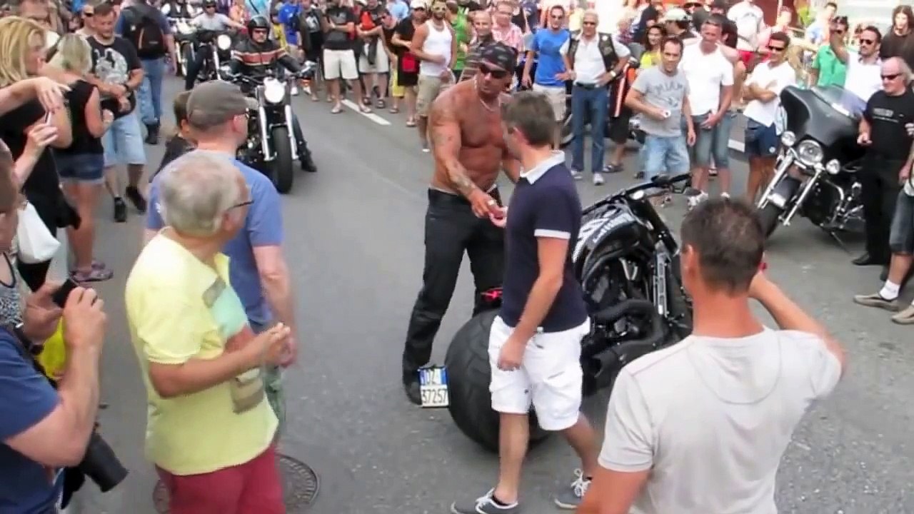 How to Crash Like A Boss- Shirtless Harley Guy Falls Off Bike