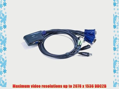 ATEN 2-Port USB 2.0 VGA Cable Built-in KVM Switch with Audio Support CS62U (Gray)