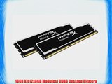 HyperX 16GB Kit (2x8GB) 1600MHz DDR3 PC3-12800 CL10 DIMM Desktop Memory Black KHX16C10B1BK2/16