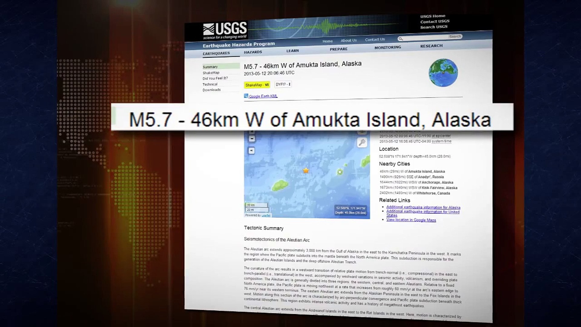 Powerful 5.7 EARTHQUAKE shake USA ALASKA - Aleutian Isl. 5.13.13