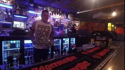 Danish bartender being tazed while serving drinks