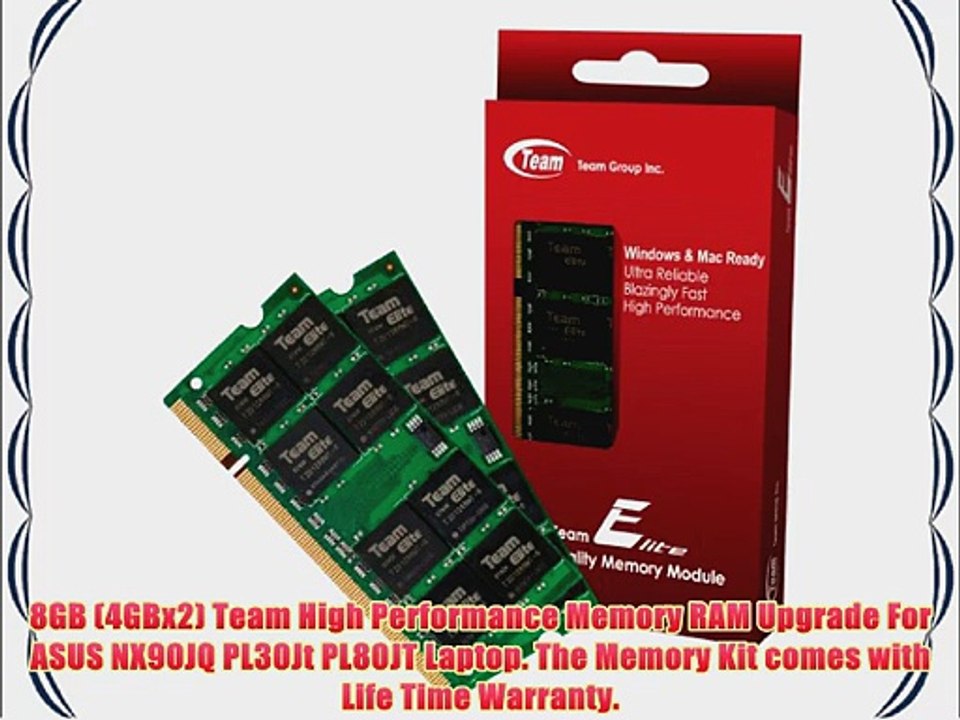 8GB (4GBx2) Team High Performance Memory RAM Upgrade For ASUS NX90JQ PL30Jt PL80JT Laptop.