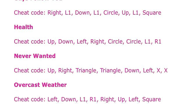 GTA Vice City Stories All Cheat Codes PSP