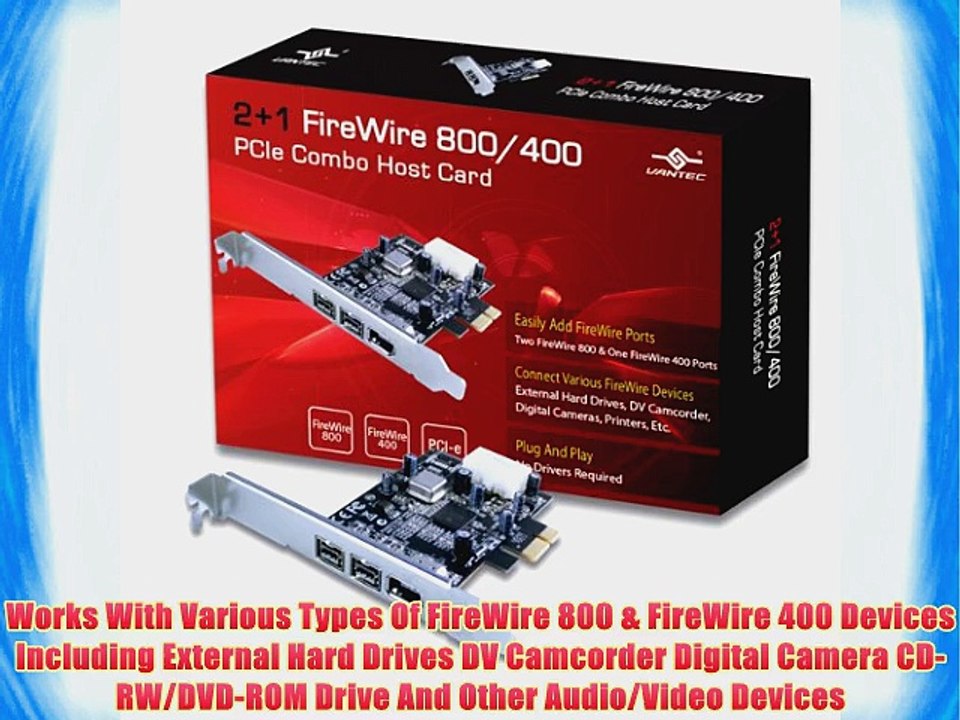 Vantec 2 1 FireWire 800/400 PCIe Combo Host Card (UGT-FW210)