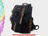 CLELO Vintage Canvas Leather Hiking Travel Backpack Tote Bag Fit 17 Inch Laptop (Black)