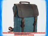 Unisex Genuine Leather Canvas Casual Backpack Rucksack Laptop Bag School Bookbag