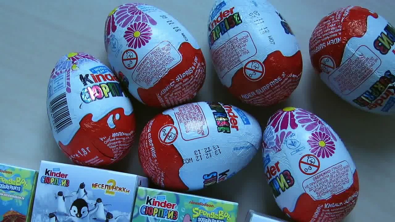 12 Kinder Surprise EGGS! SpongeBob, Happy Feet! // Surprise TV