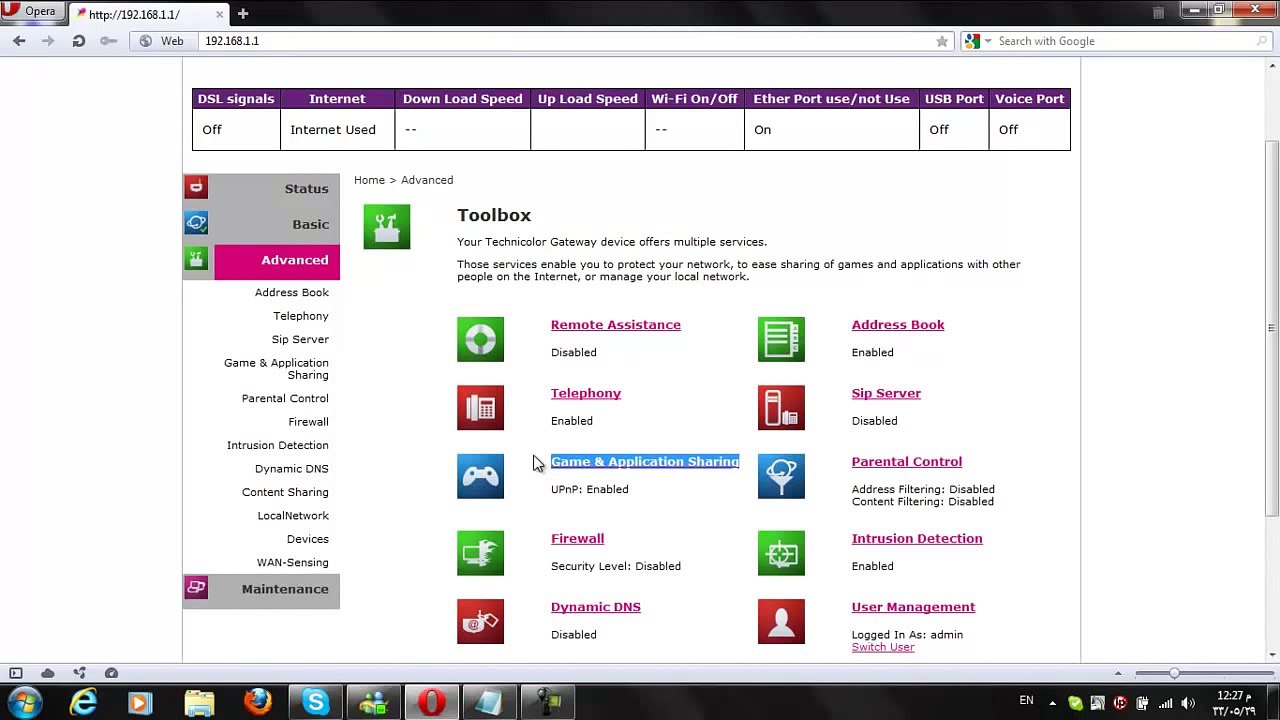 شرح فتح بورت في مودم الإتصالات Technicolor Gateway 101