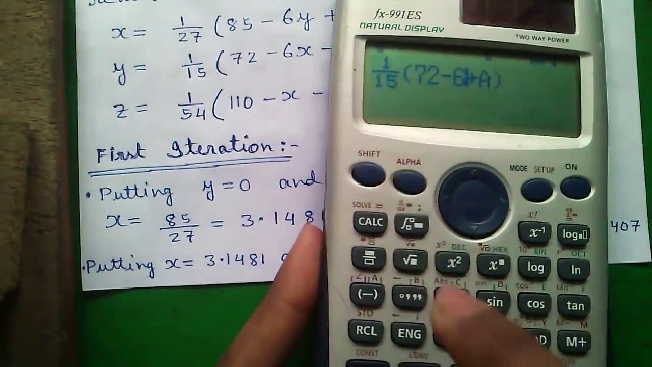 Gauss Seidel Iteration Method Explained on Casio fx-991ES and fx-82MS Calculators