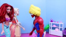 Elsa Barbie Mermaid Doll and Ariel's Hair Salon with Spiderman & Bubble Guppie DisneyCarToys Playset