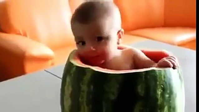 Funny Baby Eating Watermelon
