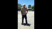 Old man doing epic skateboard tricks