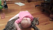 Cute Baby Tests Patience Of Cat - CUTE!
