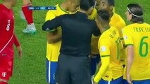 Neymar receives the yellow card because remove the referee line