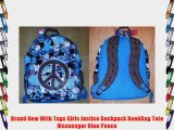 Brand New With Tags Girls Justice Backpack BookBag Tote Messenger Blue Peace