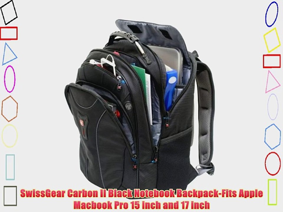 SwissGear Carbon II Black Notebook Backpack-Fits Apple Macbook Pro 15 inch and 17 inch