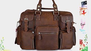 Kattee Multi-Pocket Leather Messenger Bag Brown