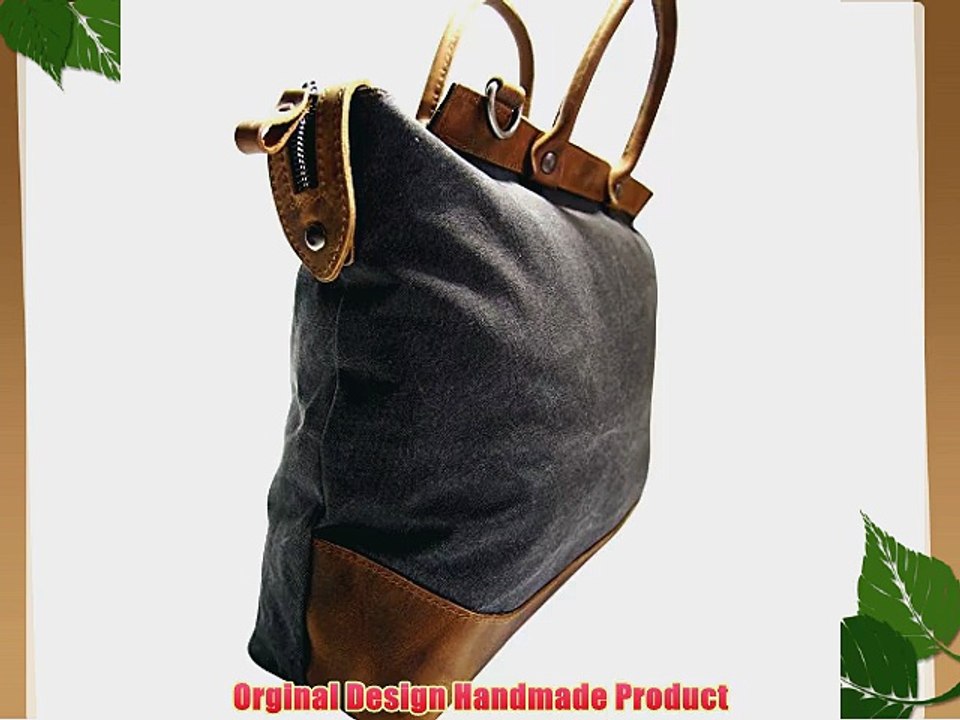 Samic? Handcrafted Leisure Style Genuine Leather Canvas Handbag / Tote Bag / Laptop Bag / Weekend