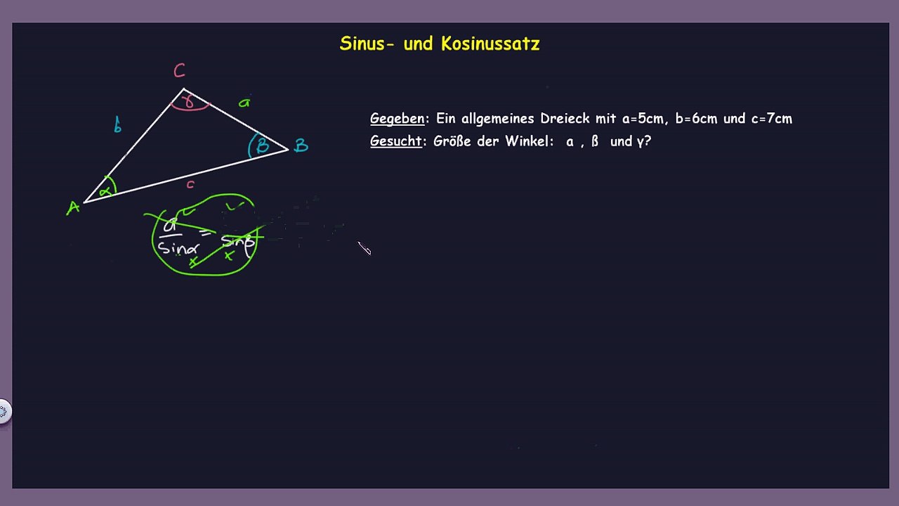 Sinus- und Kosinussatz - Beispiel Übung 1