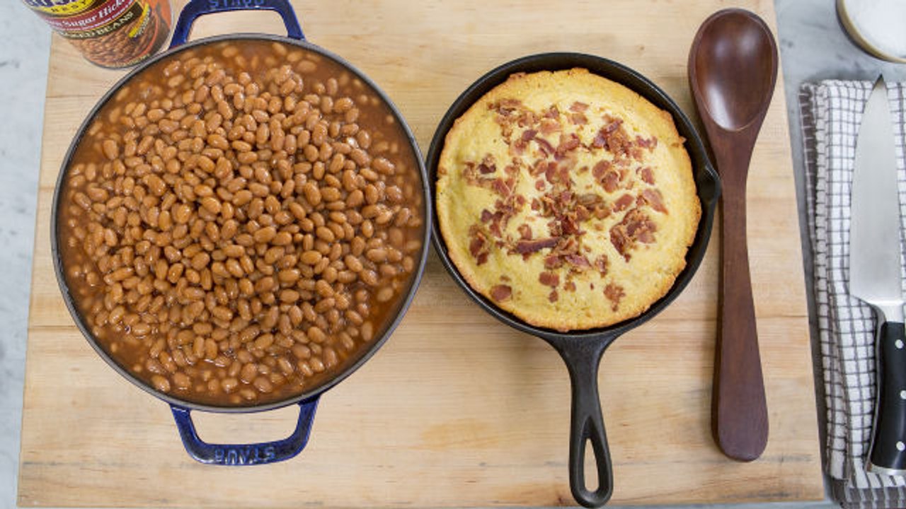 Kitchen Lab - Bacon Crusted Cornbread + Baked Beans