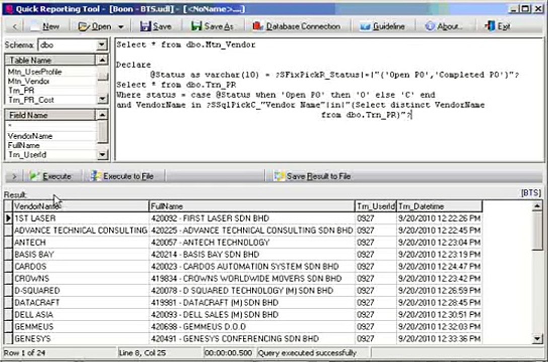 Quick Reporting Tool - Developer create SQL query with parameters for end user execute it directly