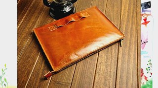 Benfan Leather Handles Zipper Closure Handmade Genuine Leather Sleeve Orange Brown Color For