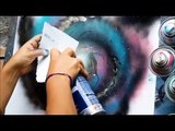 Spray Paint Art Secrets September 2013 galaxy,trees, mountains,planets,saturn,airbrush