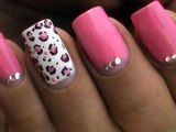 Pink Leopard nail art tutorial In rhinestones designs for beginners cute nail polish ideas