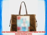 Large Canvas Leather Casual Shopper Travel Laptop Tote Hobo Satchel Handbag-Coffee