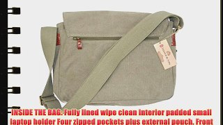 Laptop Canvas Messenger Satchel Shoulder Case Bag with Leather Trim Buckles Cover