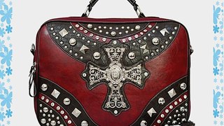 16 Western Biker Studded Cross Padded Laptop Computer Cover Case Burgundy Red (Burgundy Red