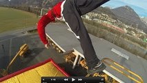 Extreme Stunts crazy guy does insane flips off Crane 112 feet (34 meters)