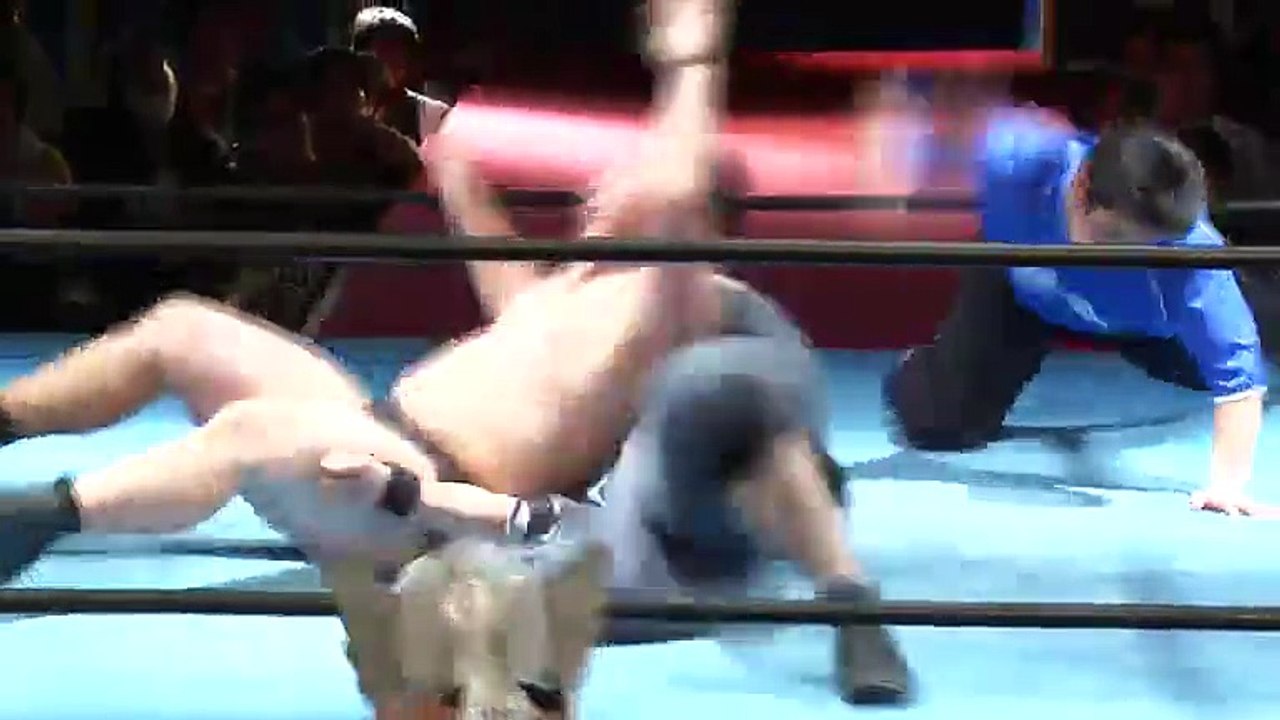 Ayumu Honda, Kotaro Yoshino & Yoshihiro Horaguchi vs. Yuki Sato (dressed as Marines Mask), Kunio Toshima & Yuma (K-DOJO)