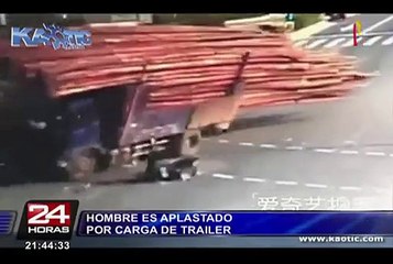 China: motociclista fallece tras ser aplastado por carga de tráiler