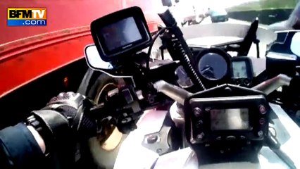 Images embarqués d'un CRS face à des migrants à Calais