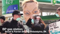 One year anniversary of BP oil spill brings protestors to gas station